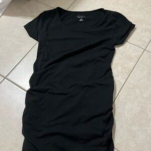 Black knee length short sleeve maternity dress